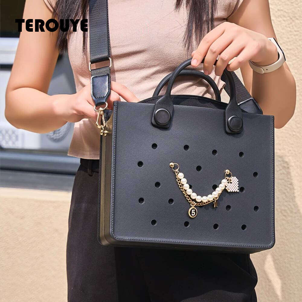 Beach Tote Travel Handbag Fashion Storage EVA Large Leather Shoulder For Women Casual Waterproof Bag Hole Fit Charms TEROUYE