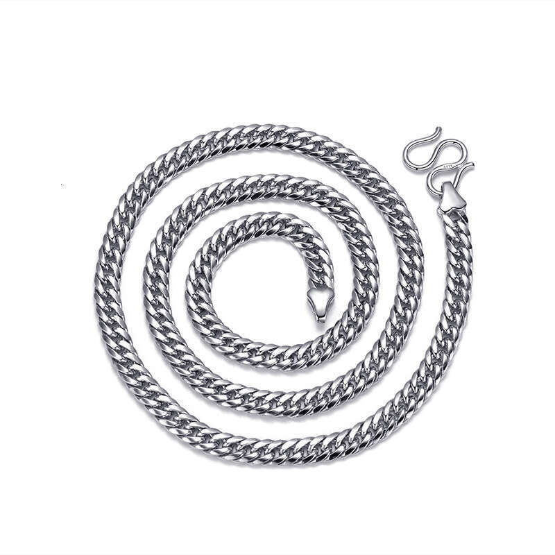 S925 silver side double buckle Cuban chain men, round polished chain, hip-hop high-quality versatile spring/summer necklace for men