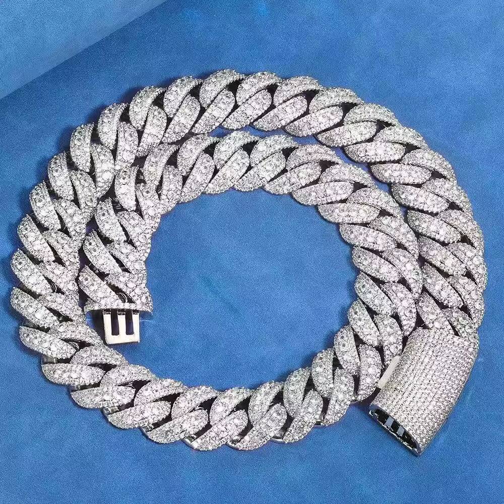 Factory Direct Sale 22mm Full-diamond Bubble Cuban Chain Mens Necklace Hip-hop Accessory