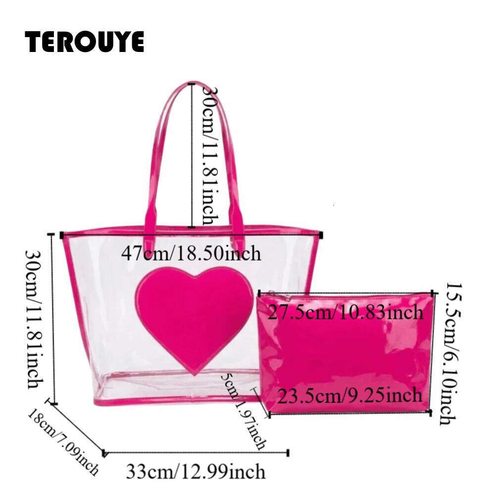 Waterproof Jelly Shoulder Large Capacity Versatile Transparent Handbags Has Inner Pocket Color Contrasting Beach Bag TEROUYE