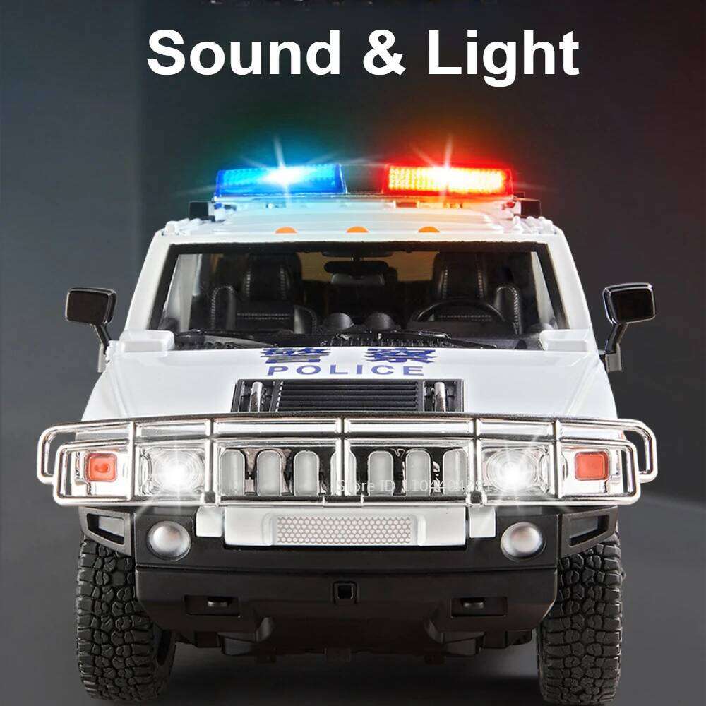 1:18 HANMA H2 Police Car Toys Diecast Alloy Models Doors Opened Front Wheel Steering Sound Light Pull Back Children's Day Gifts Z260306