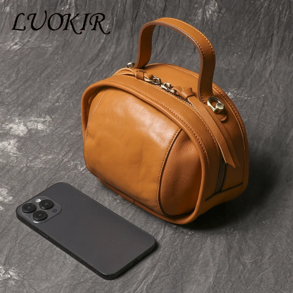 LUOKIR Genuine Leather Womens Crossbody Bag Top Layer Cowhide Exquisite Handbag Daily Travel Mobile Phone Bowling bag 260227