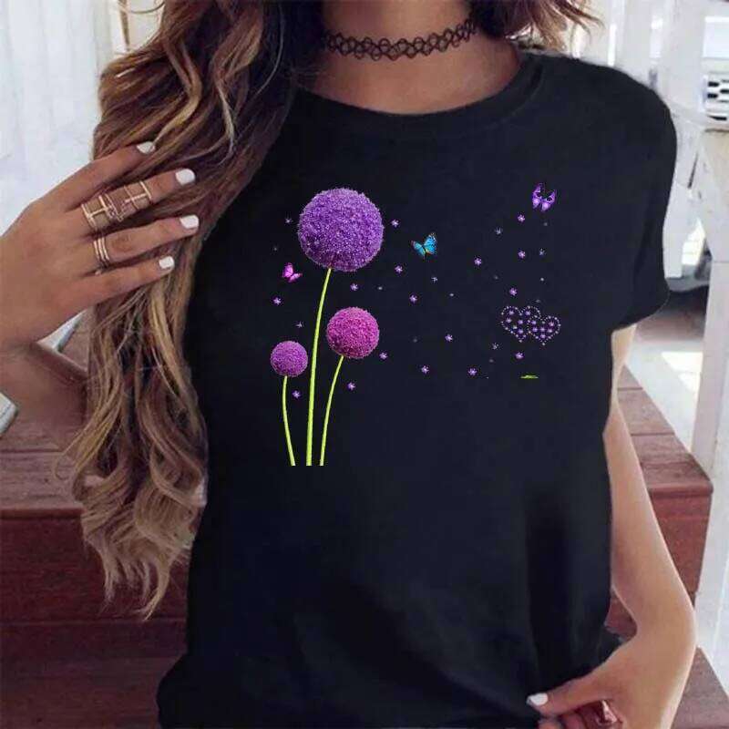 Maycaur Women Graphic Cartoon Dandelion Short Sleeve Ladies Print Clothes Lady Tees Tops Female Womens T Shirt XJ260306