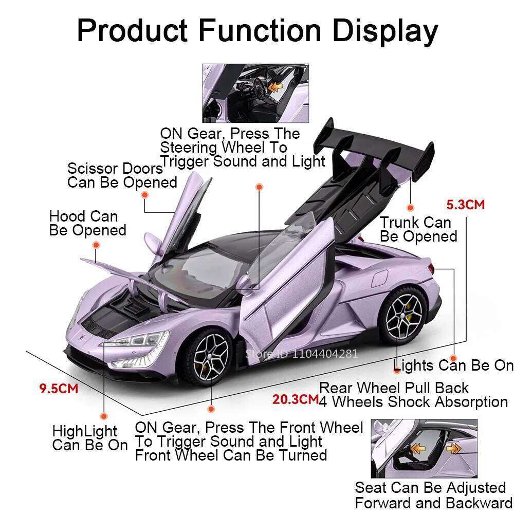 1:24 BYD Yangwang U9 Xtreme P1 Miniature Car Alloy Diecast Toys Model Sound Light Pull Back Doors Opened Vehice Popular Ornament Z260307