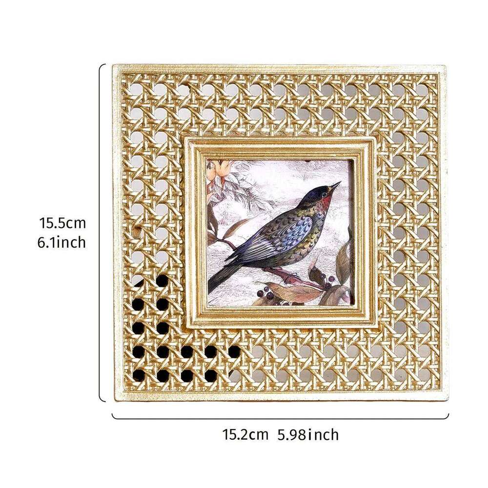 1PC, square decorative photo with a golden classic rattan weaving pattern frame decoration H260306
