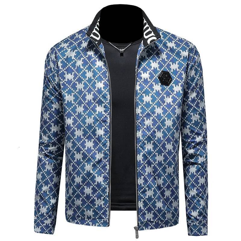 Luxury Printed Men's Jacket Trendy Casual Stand Up Collar Bomber Jackets Business Outwear Windproof Social Coat Men Clothing