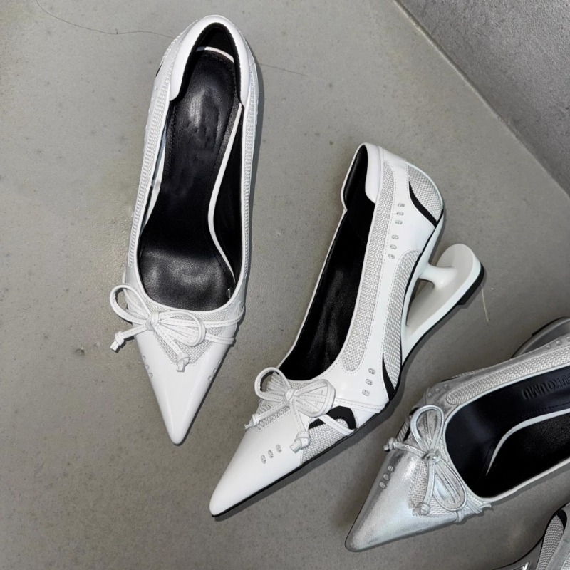 Special Heel Spliced Heels Pointed Toe Heels Womens Fashion Shallow Mouth Bow Non-Slip Mary Jane Single Shoes 260306