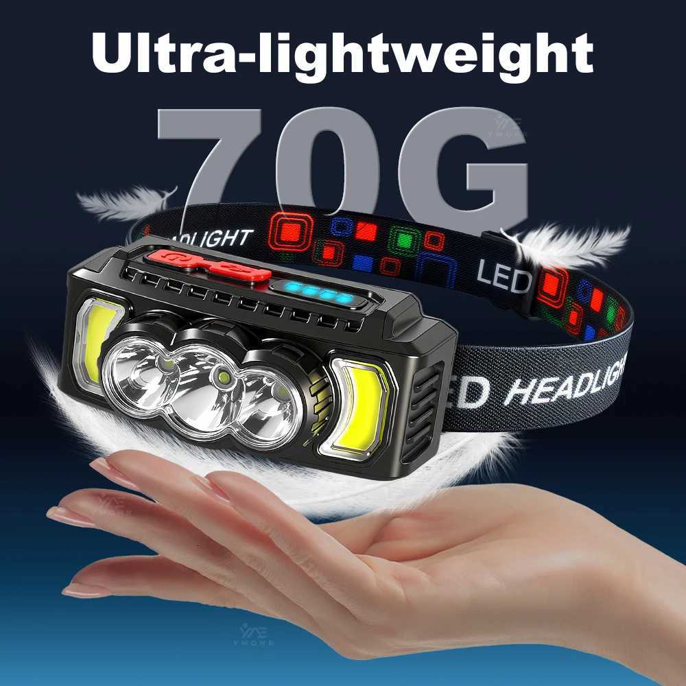 Mini Super Bright LED Headlamp Rechargeable Head Torch Hands Free Red Fishing Head LED Light Running Mining Climbing Head Lamp H260307