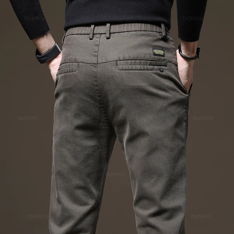 Autumn Winter High Quality Pants Men Elastic Waist Slim Coffee Twill Clothing Thick Cargo Trousers Male Plus Size 28-38 260305