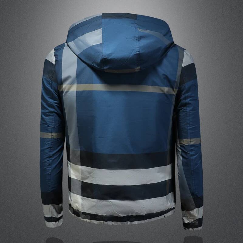 Minglu Spring Autumn Hooded Plaid Allover Printed Mens Jackets Luxury Sport Casual Long Sleeve Male Coats Overcoat Plus Size 6XL