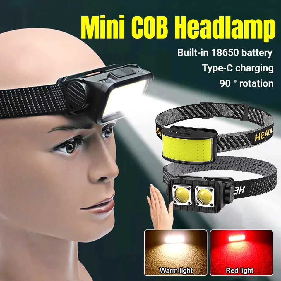 Portable Strong Light Sensor Head Flashlight White/Red Light Rechargeable Waterproof Headlight Led Head Lantern Fishing Camping H260307