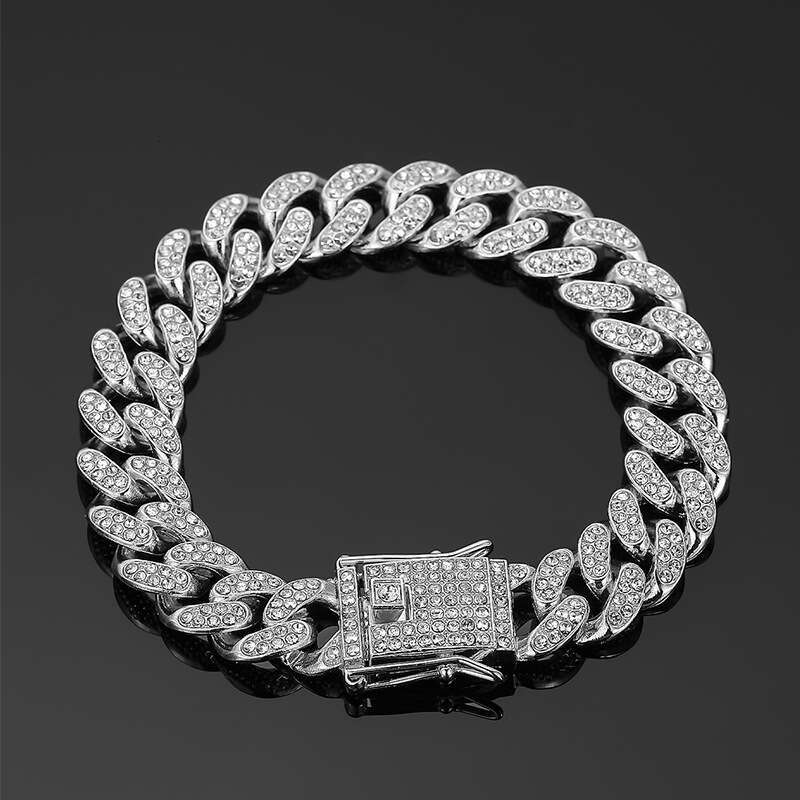 Cross-border bestseller 13mm Cuban chain high-quality alloy diamond necklace, men's women's bracelet, European and American hip-hop jewelry
