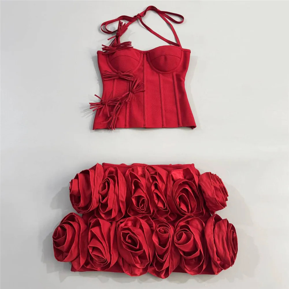 Arrival Fashion Flowers Women Sexy Halter Tops Mini Skirt Bandage Sets Bodycon Two Pieces 260306