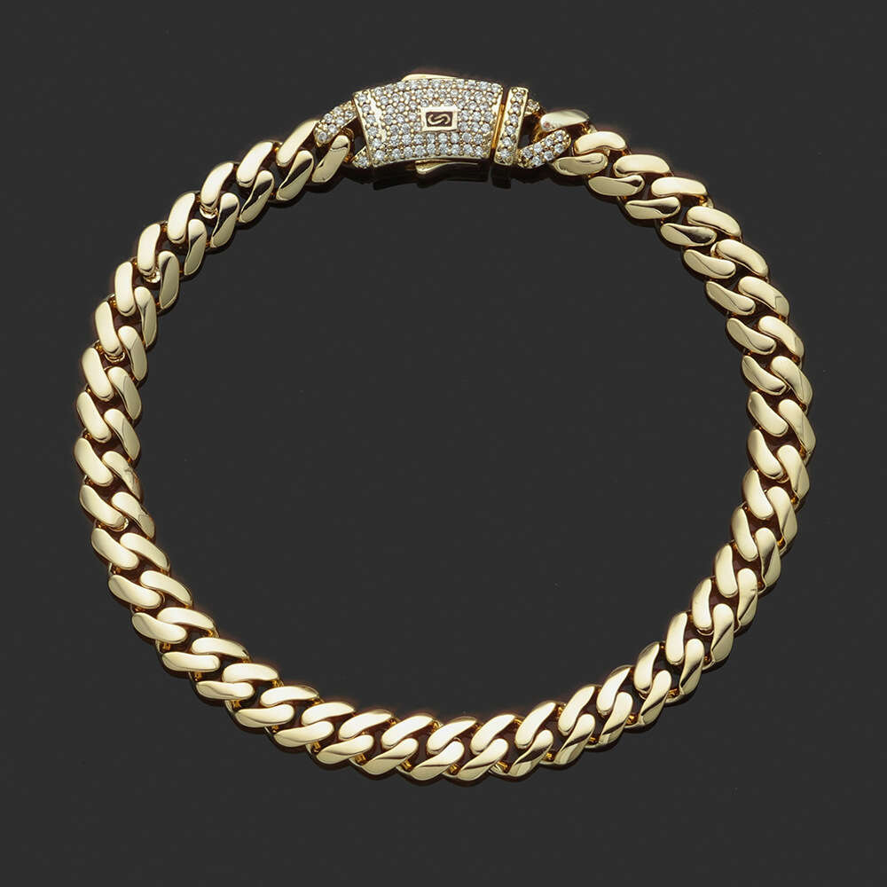 European and American Hip-Hop Cross-Border 14K Gold Smooth Cuban Chain High-Quality Trendy Men's Bracelet Personalized Jewelry Customization