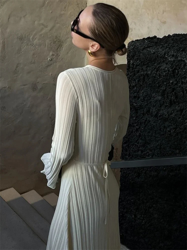 Tossy Knitwear Fashion Loose Maxi Dress Women Lace-Up High Waist Ribbed Long Sleeve Party Dress Female Knit Bandage Long Dress 260306