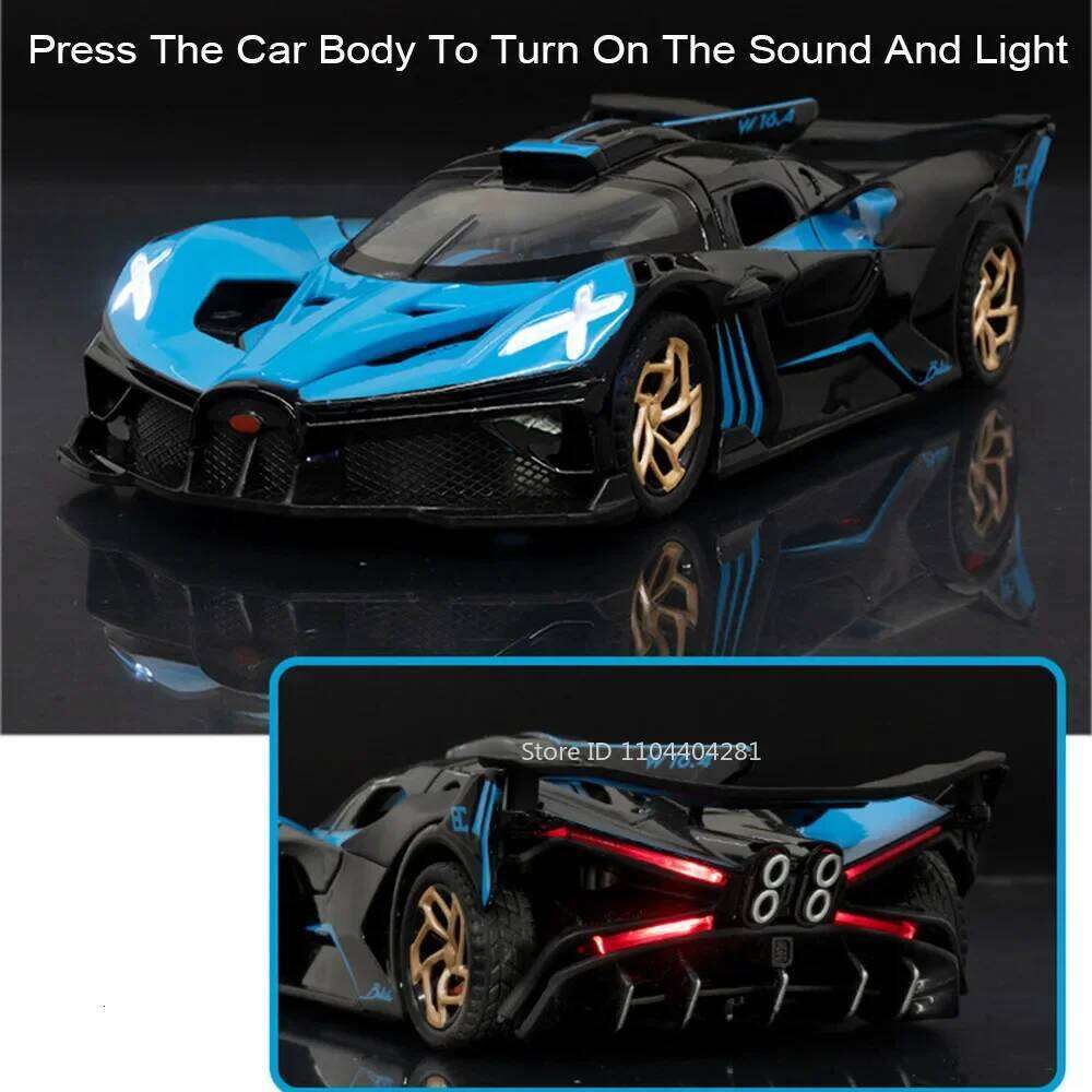 1:32 Bolide Divo Model Miniature Toys Diecast Super Sport with Sound Light Pull Back Doors Opened Metal Vehice Kids Holiday Gift Z260306