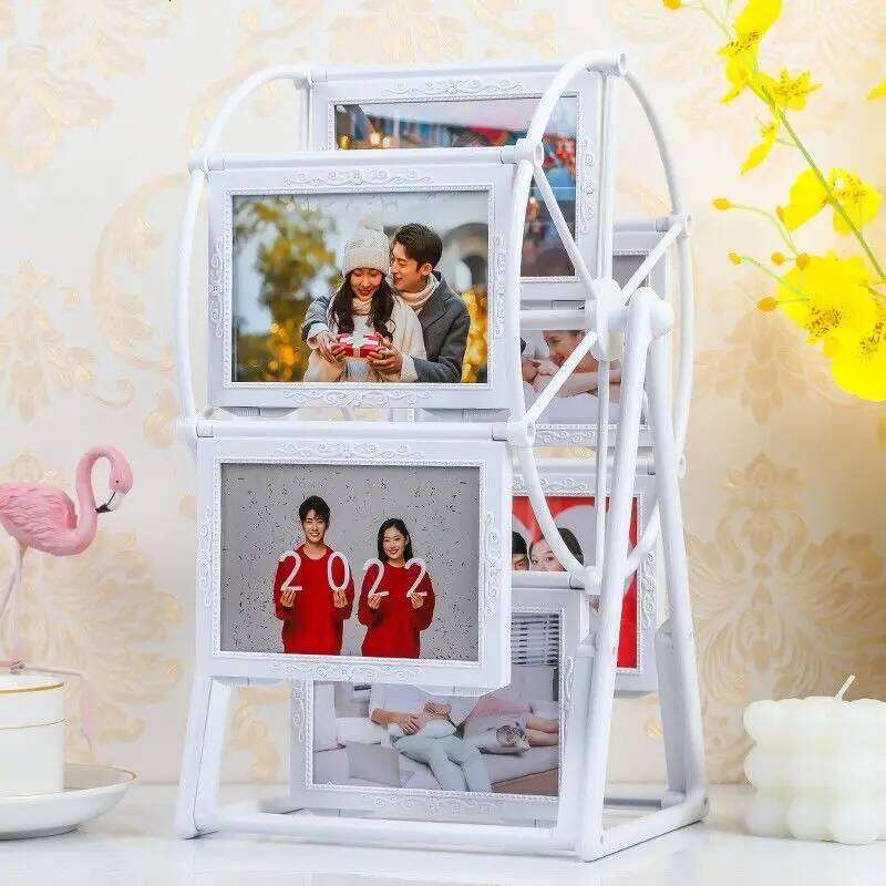Acrylic Rotary picture frame DIY gifts Free print photos 6/12PCs ferris wheel table top photo shelf modern decor framed art H260306