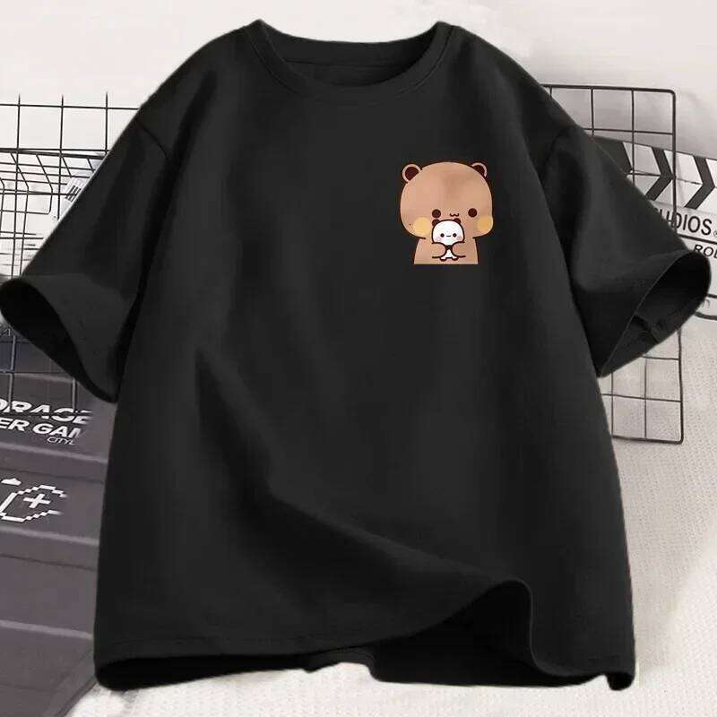 Panda Bear Bubu Dudu and Their Babies T Shirt Funny Couple T-shirt Women Fashion Casual Short Sleeve Tees Clothing XJ260306