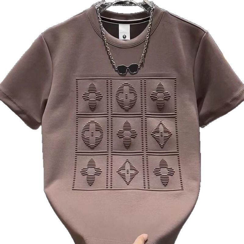 Luxury Brand Designer Clothes 2025 Summer New Men's Versatile Heavy Embroidered Letter Print Short Sleeve T-Shirt Fashion Casual Crew Neck Pullov