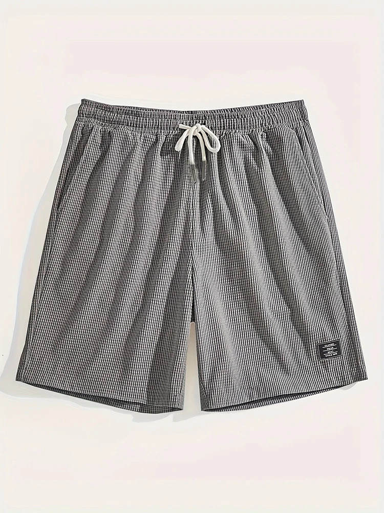 2026 Spring Summer Outdoor Casual Mens Shorts Vacation Seaside Beach Loose Bottoms Men Vintage Waffle Plaid Textured Short Pant 260306
