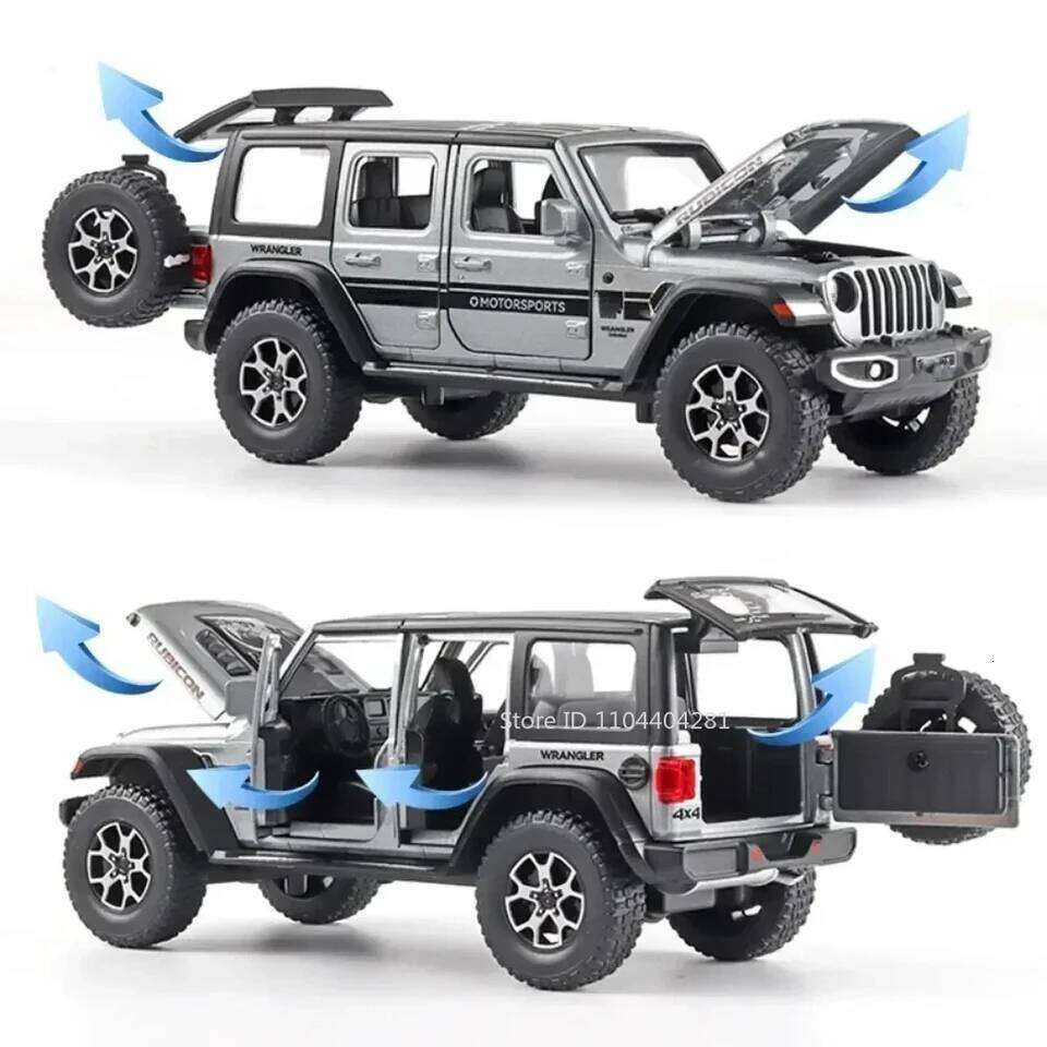 1:22 Wrangler Rubicon Suzuki Hustler Alloy Toys Diecast Model Car Doors Opened Sound Light Pull Back Vehice Friend Birthday Gift Z260306