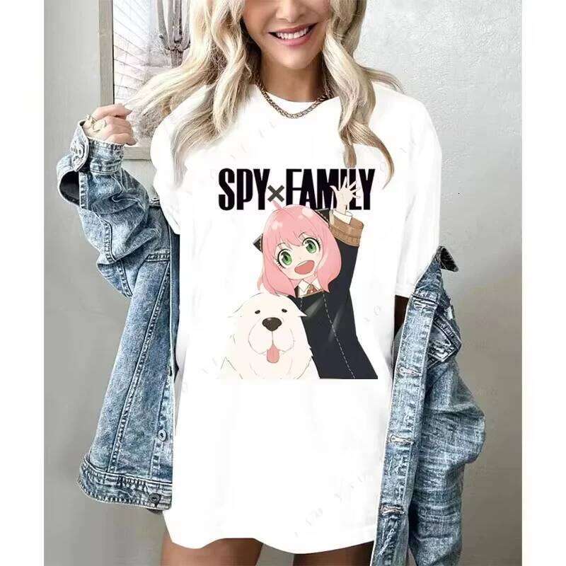 MINISO Spy X Family Japanese Anime Anya Forger Graphic Print T Shirt Streetwear Men Women Fashion Short Sleeve Plus Size Unisex XJ260306