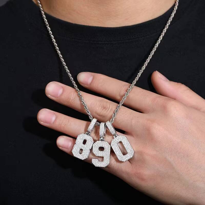 Customize GRA Certified D-color Moissanite Hip-hop Style Necklace S925 Sterling Silver Lucky Numbers 0-9 Unisex