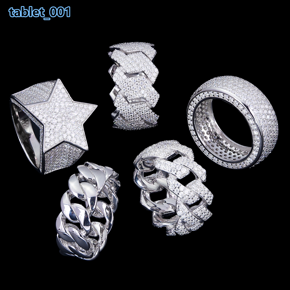 Factory Wholesale Custom Mossanite Mens Hip Hop 925 Sterling Silver Fine Jewelry Eternity Iced Out Diaomnd Moissanite Cuban Ring