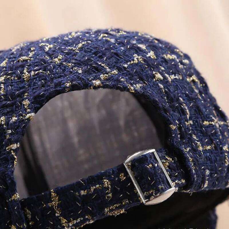 Stylish Women's Baseball Cap with Golden Thread Checkered Design - Breathable, Sun-Protective & Adjustable Fit for Outdoor Sport Y260304