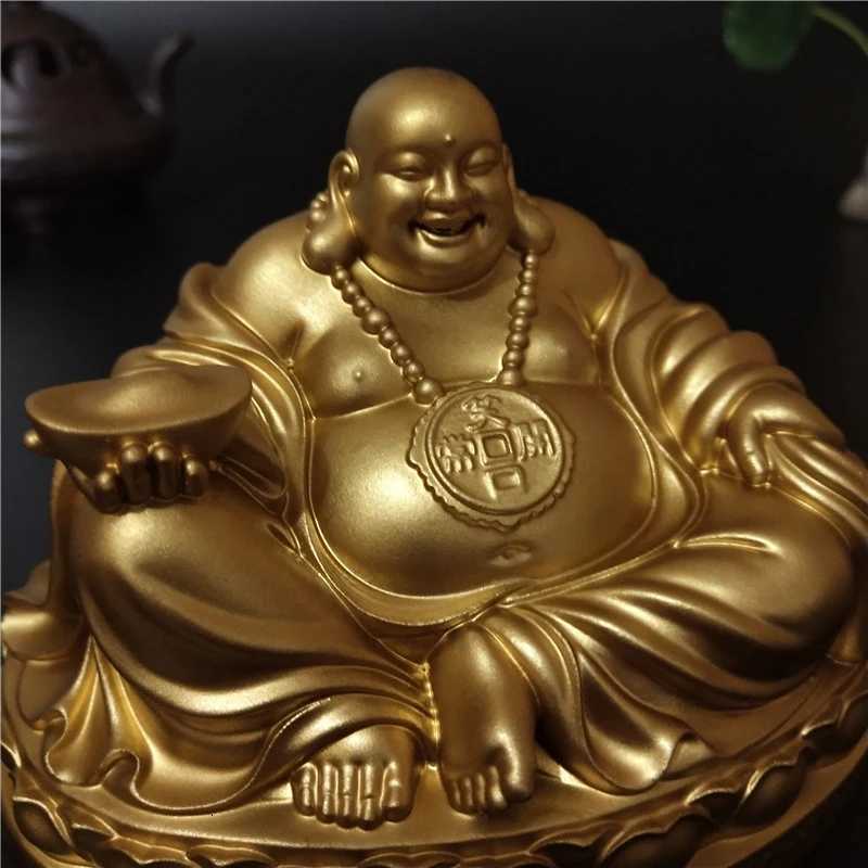 Chinese Golden Laughing Buddha Statue Feng Shui Decor for Home Office WealthT260307
