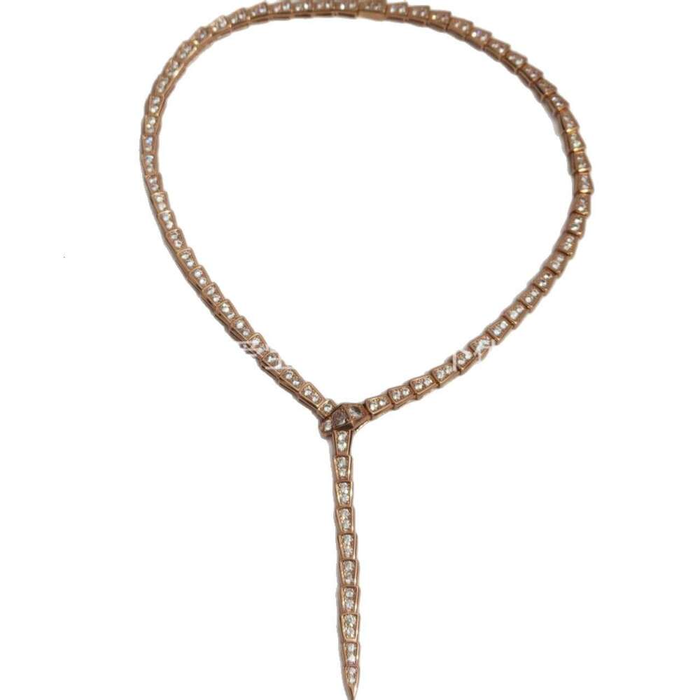 V Gold High-Quality Exquisite European American Style Fashion Long and Short Full Diamond Inter-Diamond Bare Snake-Shaped Bone Necklace Factory Direct