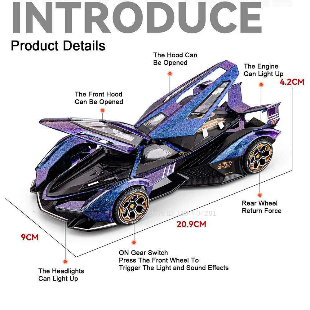 1:24 Lambor V12 SCV12 Miniature Sportscar Model Diecast Alloy Toys Doors Opeend Sound Light Pull Back Vehices Fashion Home Decor Z260306