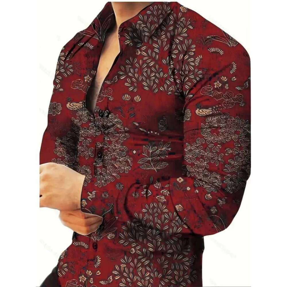 New Men's 3D Printed Shirt Outdoor Street Style Long-Sleeved Buttoned - Oversized Fashionable Clothing