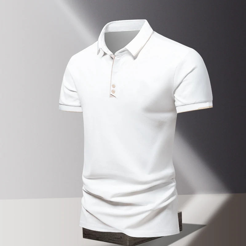 Summer mens POLO shirt fashionable ice silk quick drying short sleeved T-shirt solid color loose fitting business collar top 260304