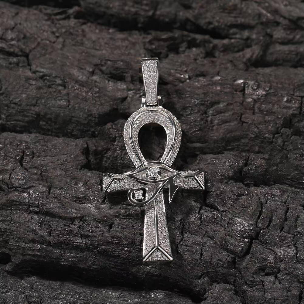 Hip Hop Ancient Cute Spring New Horus Eye Ankh Cross Pendant Retro Copper Diamond Rope Chain All-match Accessories C0006