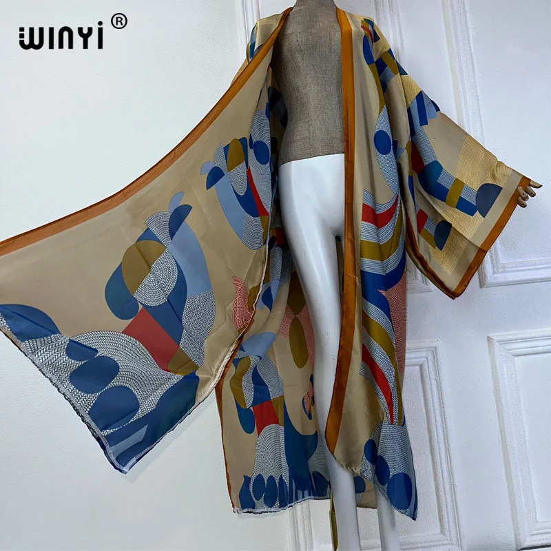 WINYI Summer bohemian Kimono beach cover up Swim Suit elegant African women boho Cardigan sexy Holiday long Sleeve dress 260228