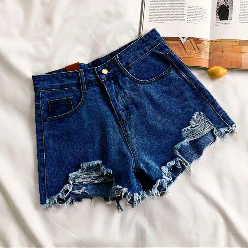 Lucyever Summer Denim Shorts Women Korean Fashion Ripped Holes High Waist Short Jeans Female Casual Street Wide Leg Short Pants 260306