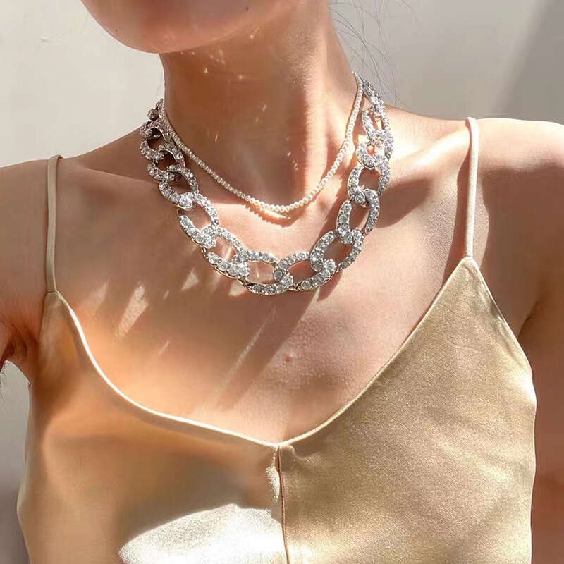 Homemade European and American INS Blogger Heavy Craft Thick Inlaid Diamond Necklace Socialite Style Versatile Fashion Collarbone Chain for Women