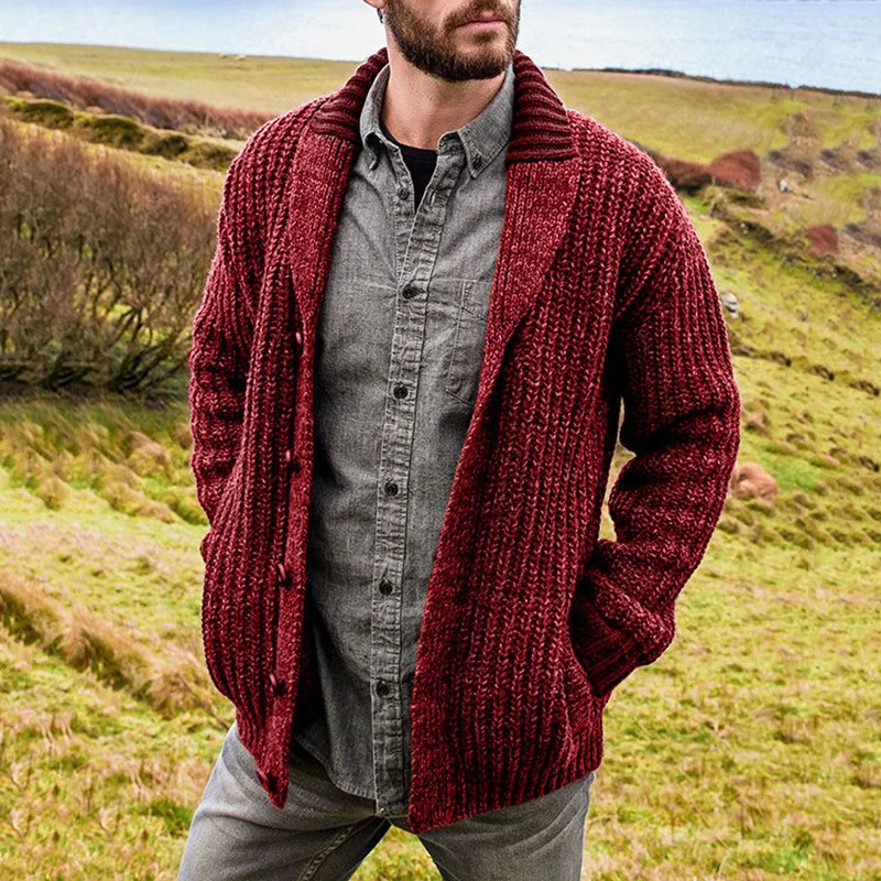 Autumn and winter mens Cardigan European and n pure color long sleeve slim knitted sweater coat sweater man 260306