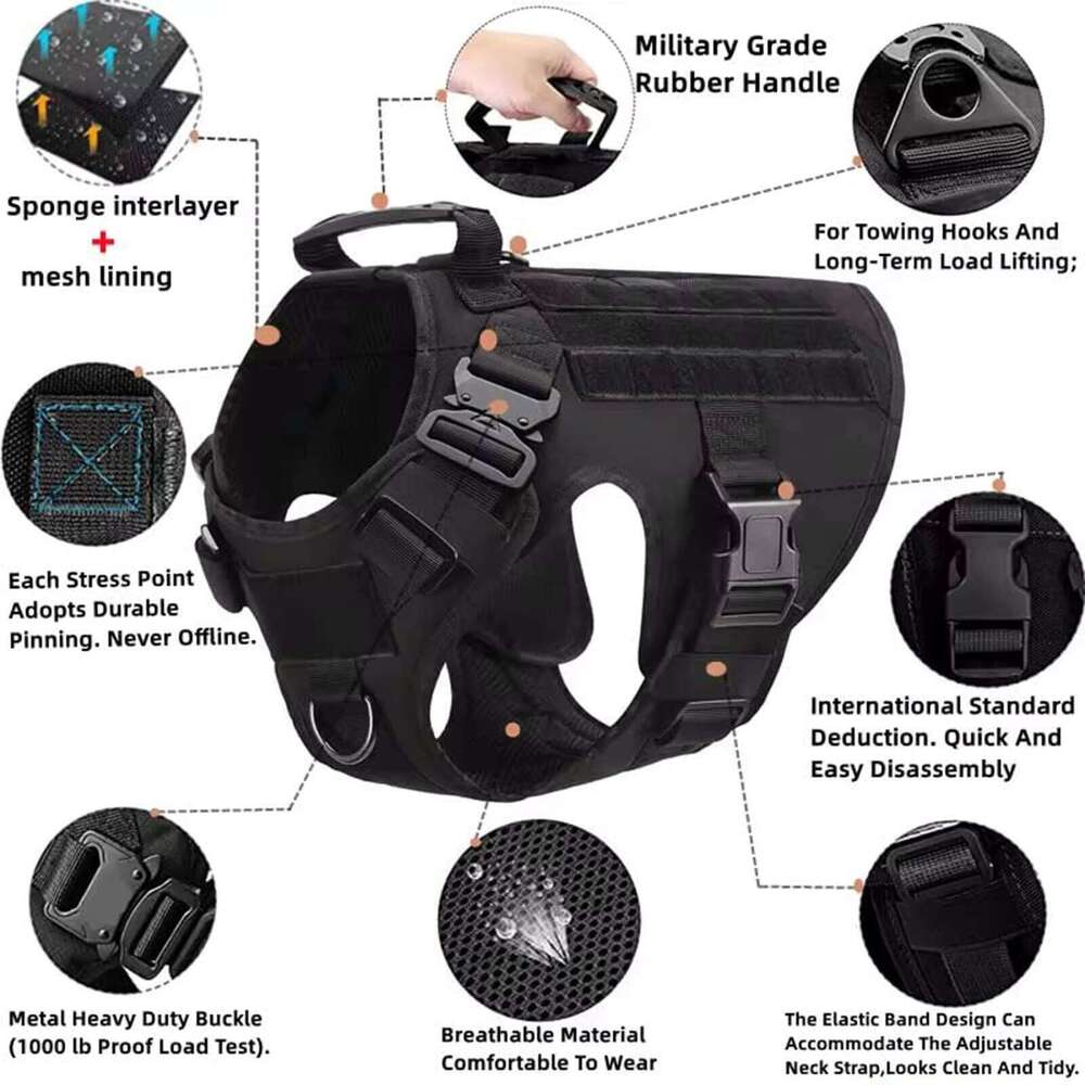 Tactical Harness Collar Leash Molle Pouches For Medium Large Dogs Pet German Shepherd Training Walking Vest Dog Harnesses Bamubi