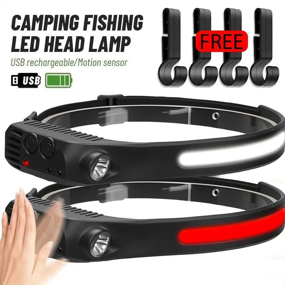 COB Sensor Industrial LED Headlamp Rechargeable Head Flashlight 18650 Built-in Battery Headlight Outdoor Fishing Camping Lantern H260307