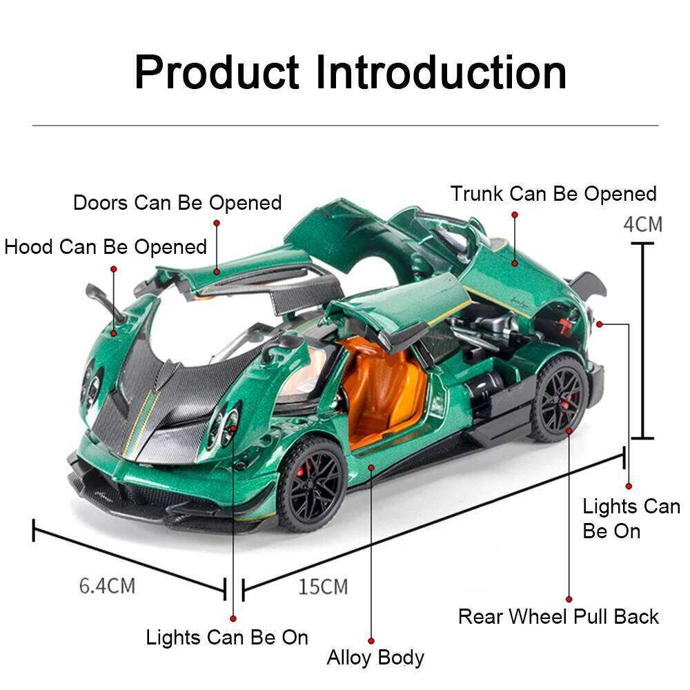 1:32 Pagani Huayra Dinastia BC Alloy Sports Cars Models Diecast Toys Doors Opened Sound Light Pull Back Vehices Children's Gifts Z260306