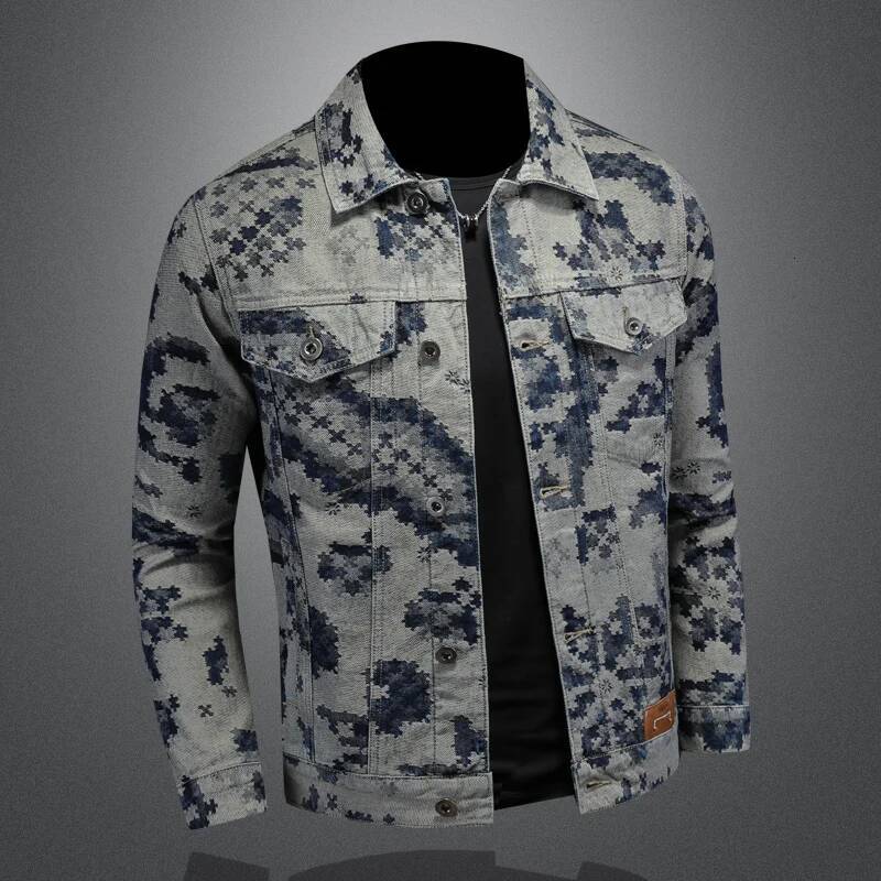 Brand Retro Jacket for Men 2025 Spring Fashion Jacquard Casual Denim Jackets Social Hip-hop Streetwear Cowboy Coats