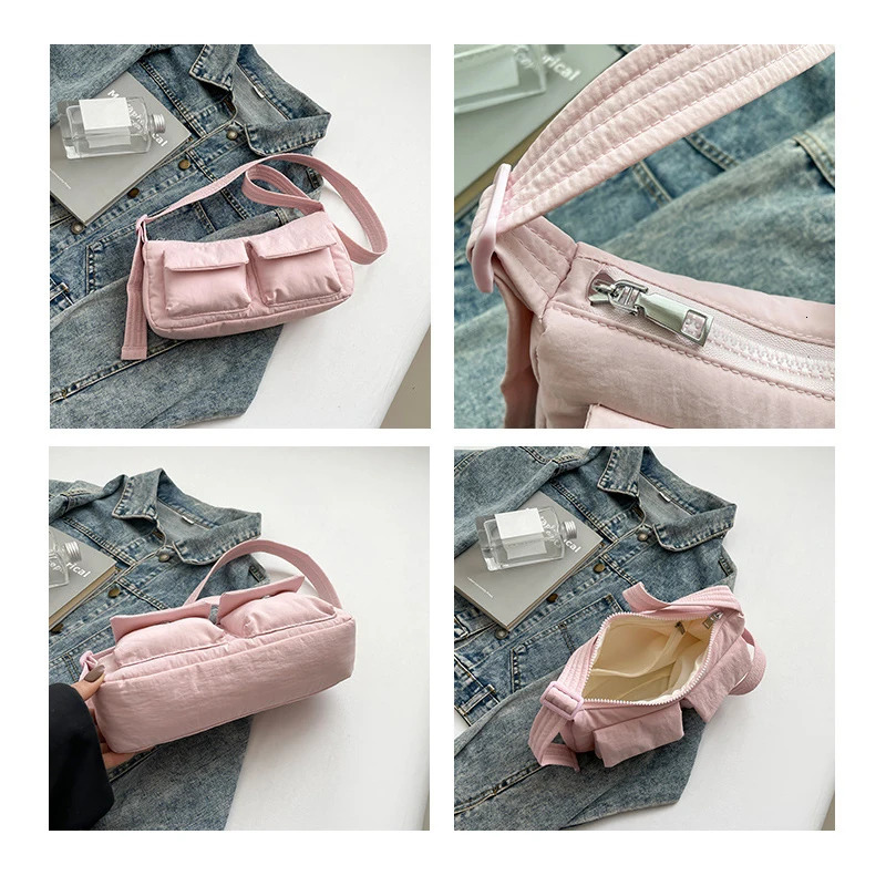 Women Casual Shoulder Bag Solid Color Simple Messenger Hobos Large Capacity Nylon Crossbody Zipper Closure for Party Vacation 260306