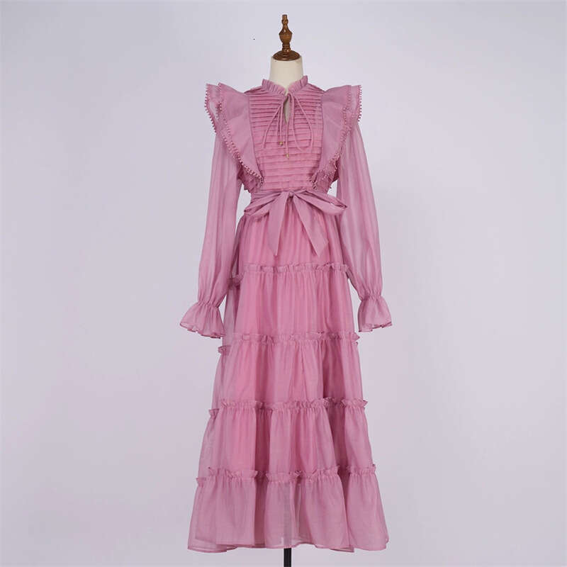 2026 Spring and Autumn European and American niche goddess style fairy like pleated semi transparent A1 large folded flowing long skirt