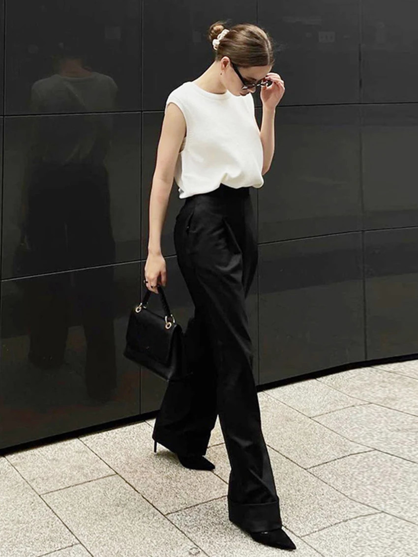 Parc Fee Fashion Loose Black Office Womens Pants Casual High Waist Wide Trousers Elegant Classic Full Length Female 260306