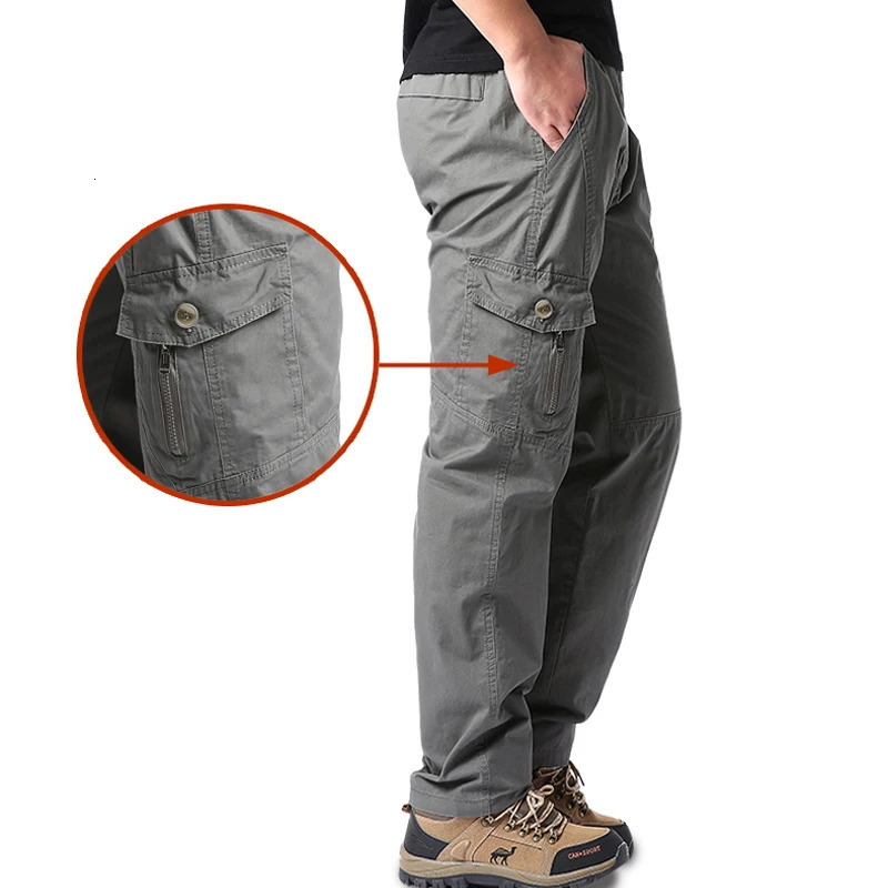 Mens Cotton Cargo Pants Casual Multiple Pocket Tacitcal Pants Spring Autumn Outdoor Camping Hiking Work Pants 260305