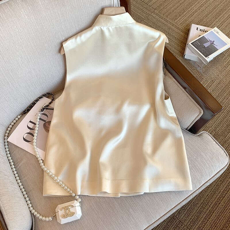 Mardi Hefxessdr New Chinese Style Leaf Heavy Embroidery Jade Bamboo Button Stand Collar Layered National Trend Retro Sleeveless Vest Waistcoat
