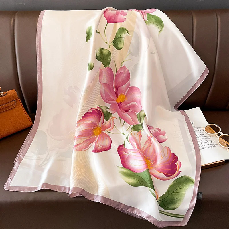 Women 18090cm Fashion Beautiful Soft Silk Scarves female Lady Shawl Hijab Wrap Foulard Bandanna Muffler Beach Pareo 260302