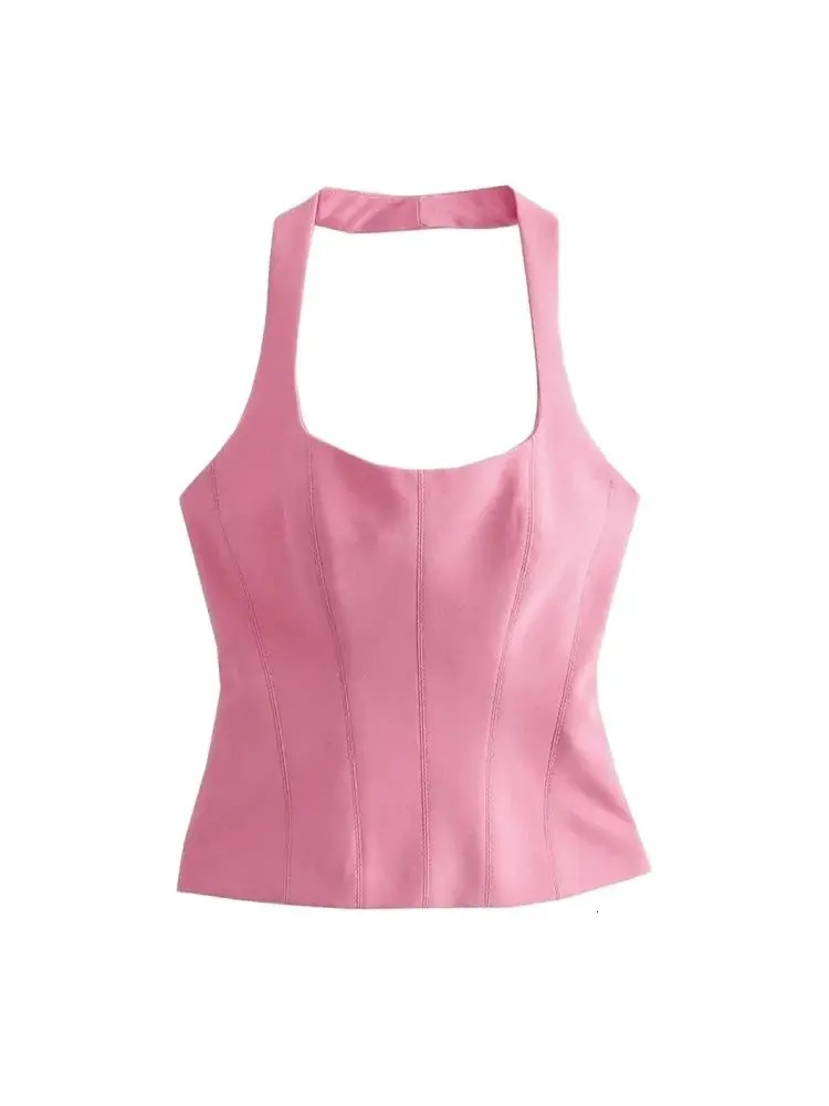 Womens Backless Halter Fitted Tank Tops Female Camis O Neck Side Zipper Sexy Fashion 260306